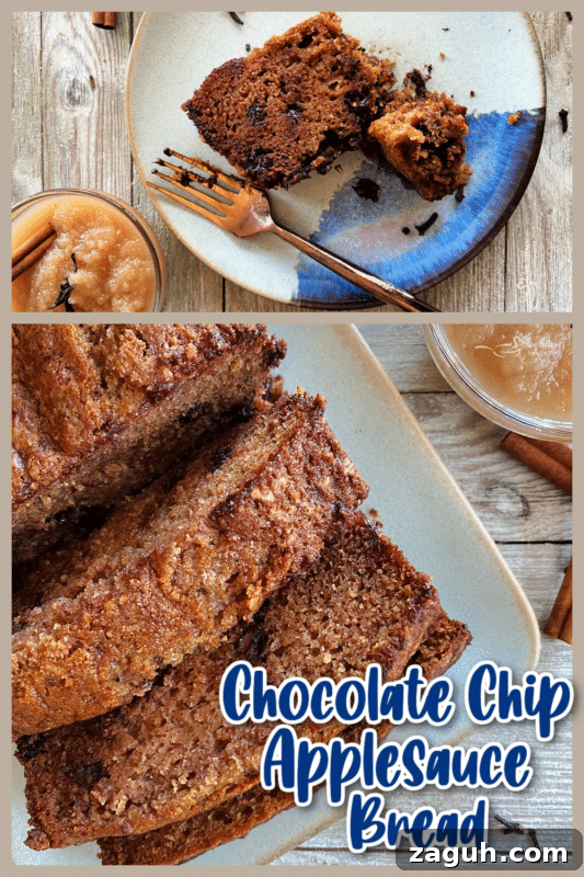 Applesauce Quick Bread graphic of two photos of applesauce bread