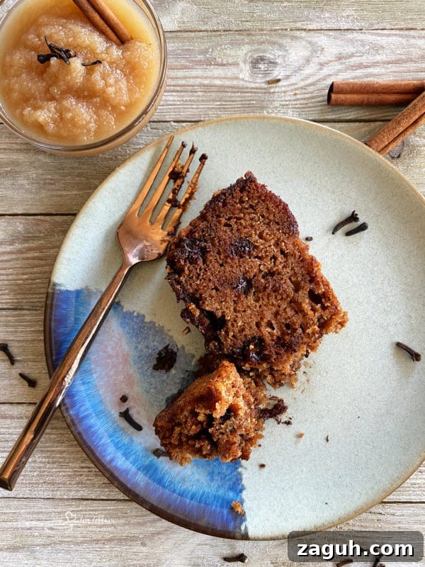Applesauce Bread Recipe one plate of applesauce bread with fork