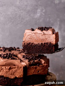 Decadent Chocolate Mousse Cake Recipe for Chocolate Lovers 14 Taking a slice out of the chocolate mousse cake.