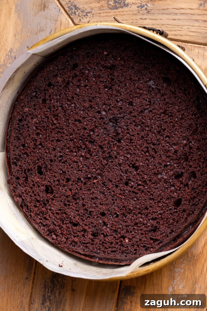 Decadent Chocolate Mousse Cake Recipe for Chocolate Lovers 8 Cake in the pan.