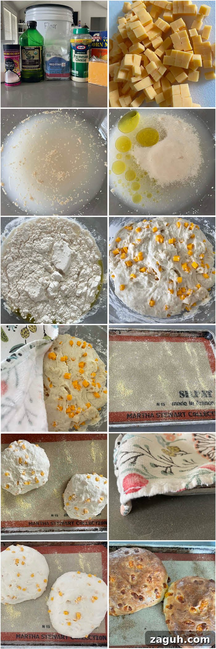 Cheesy Garlic Pull-Apart Bread Recipe 5 12-photo picture collage of step-by-step photos of how to make Easy Cheesy bread.