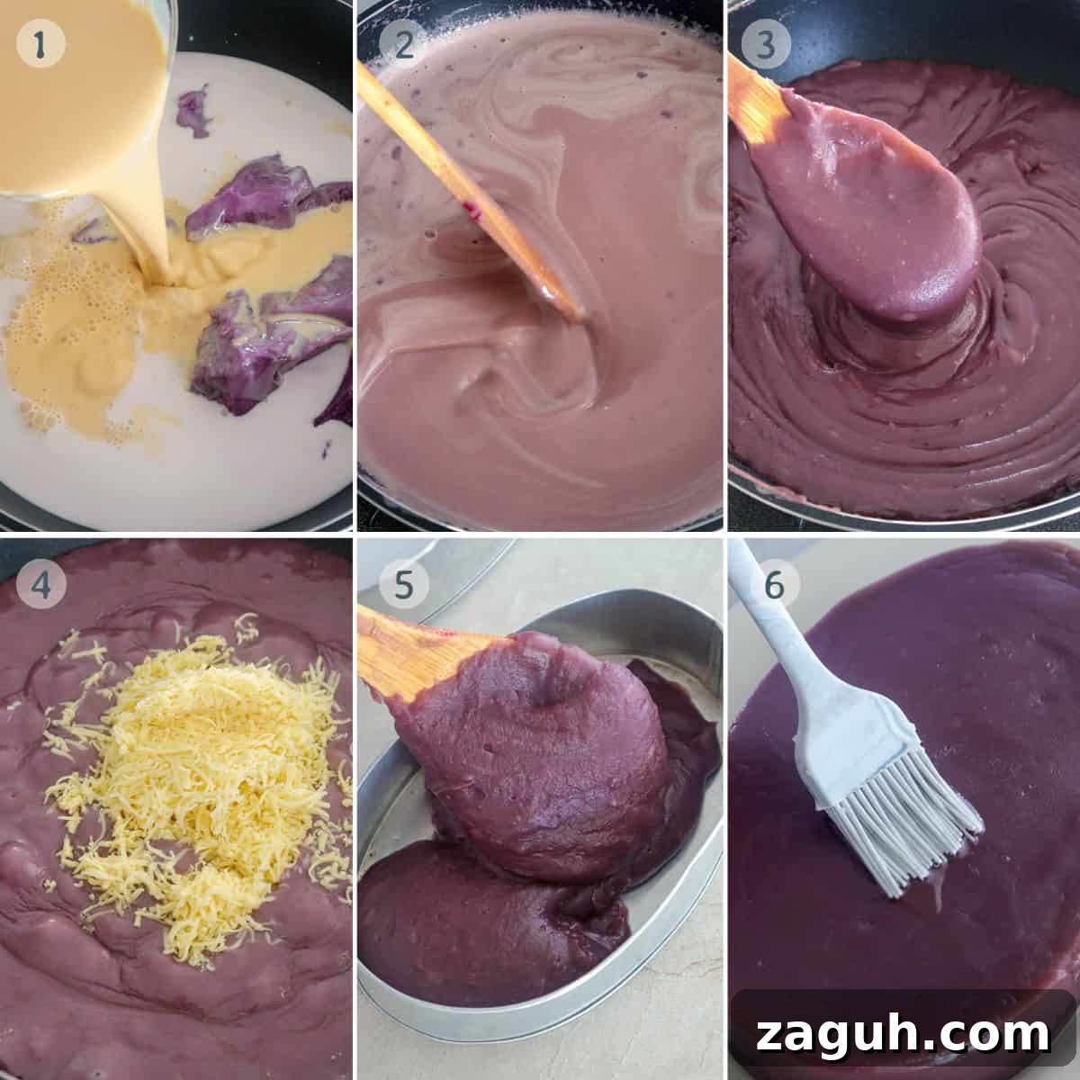 Ube Halaya Recipe: How to Make Creamy Filipino Purple Yam Dessert 4 making ube halaya in a pan.