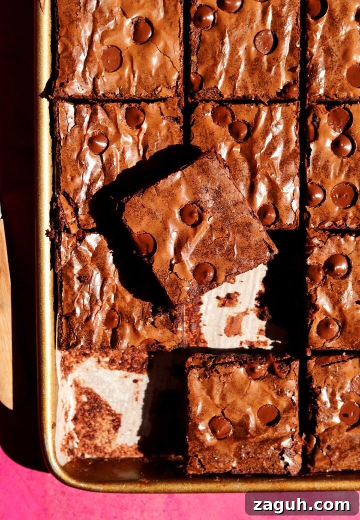 Chewy Sheet-Pan Brownies: One-Pan Recipe for Fudgy Bars 5 sheet pan brownies sliced in pan