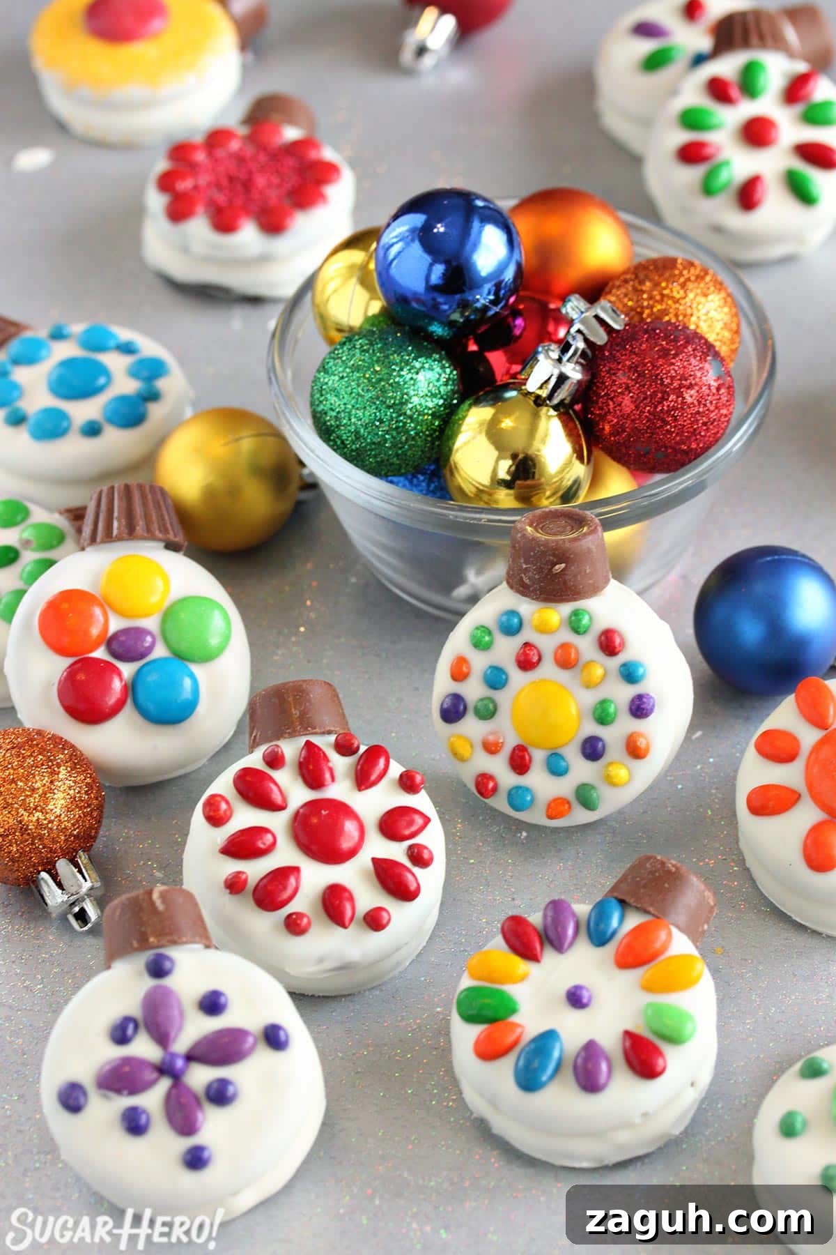 These cute Oreo Cookie Christmas Ornaments are a quick and easy holiday treat! They're a simple Christmas cookie even kids can help make. | From SugarHero.com img 24950 1