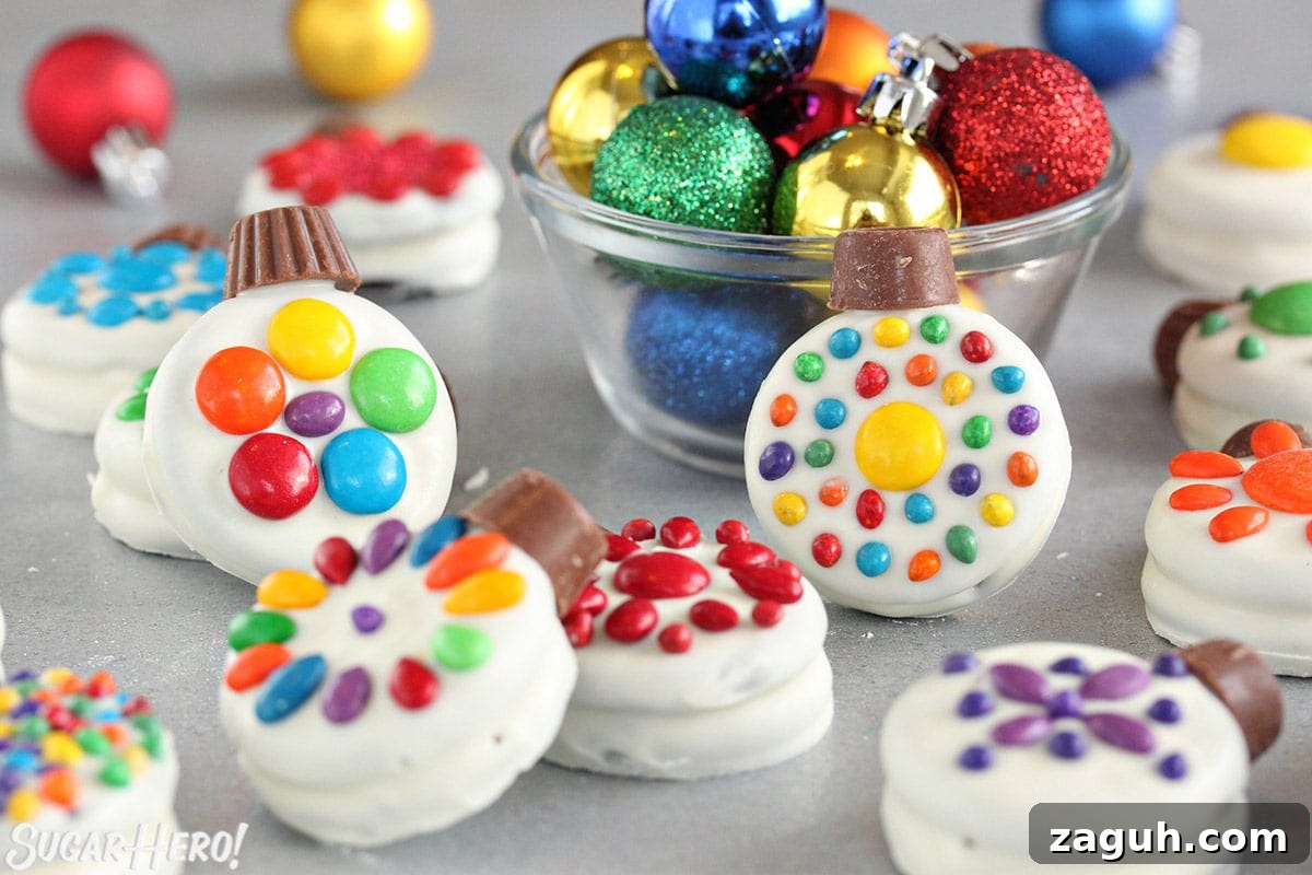 DIY Oreo Cookie Christmas Ornaments: Festive Homemade Ideas 4 Close-up of Oreo Cookie Christmas Ornaments on a silver background.