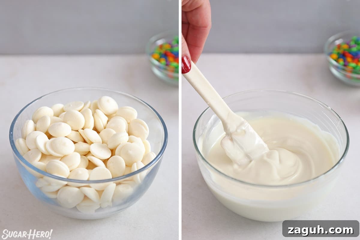 DIY Oreo Cookie Christmas Ornaments: Festive Homemade Ideas 5 Two photo collage showing how to melt candy coating.