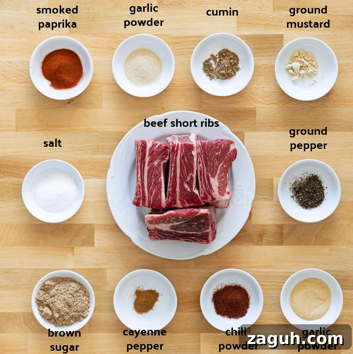 Perfectly Smoked Beef Short Ribs: Tender BBQ Recipe 5 Beef short ribs and dry ingredients for smoked rib rub on a counter.