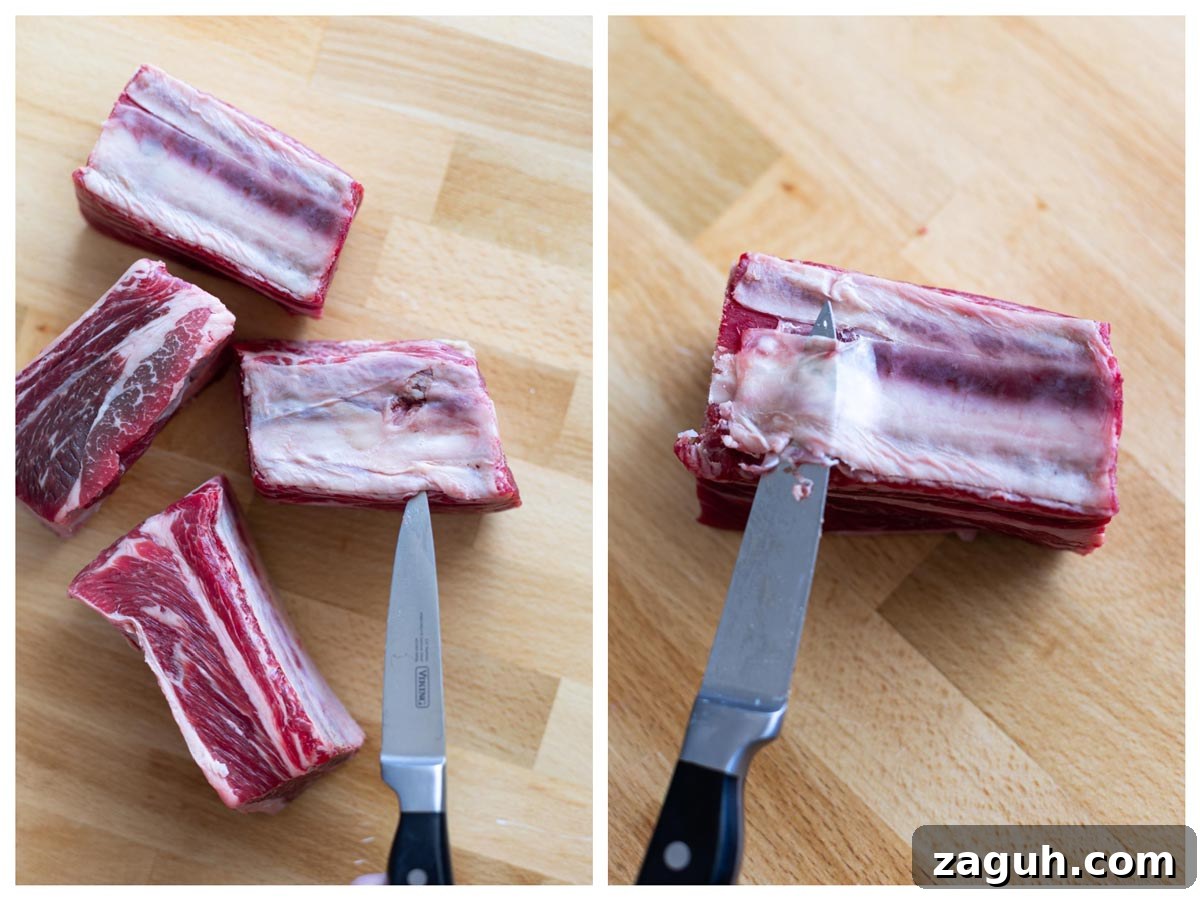 Perfectly Smoked Beef Short Ribs: Tender BBQ Recipe 8 Removing membrane from short ribs.