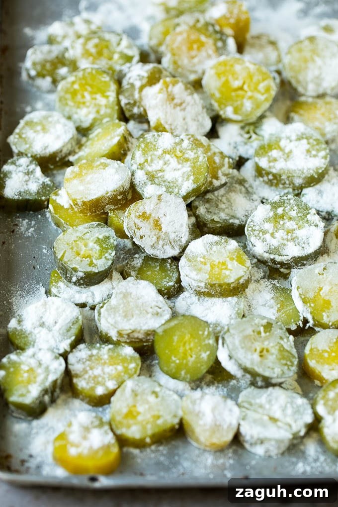 Pickles Coated in Flour Pickle slices coated in flour.