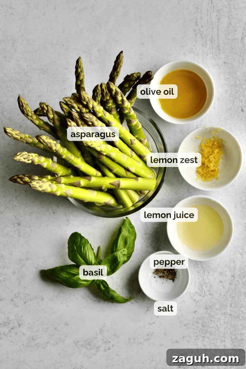 Quick Steamed Asparagus Recipe for Tender, Crisp Spears 6 Recipe ingredients for steamed asparagus recipe.