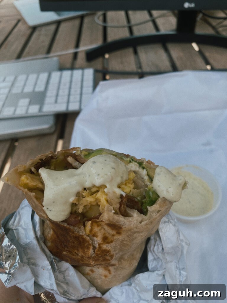 Skiers’ Breakfast Burrito at Beaumont Bakery: Morning Fuel for the Slopes 4 Breakfast burrito with sauce