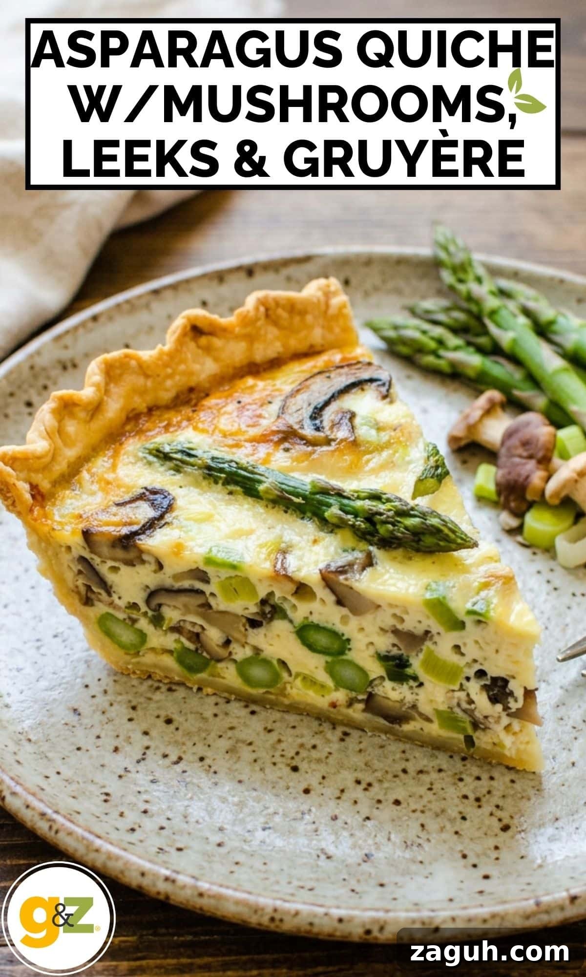 Asparagus, Mushroom & Gruyère Quiche with Leeks for Spring Brunch 10 A Pinterest pin