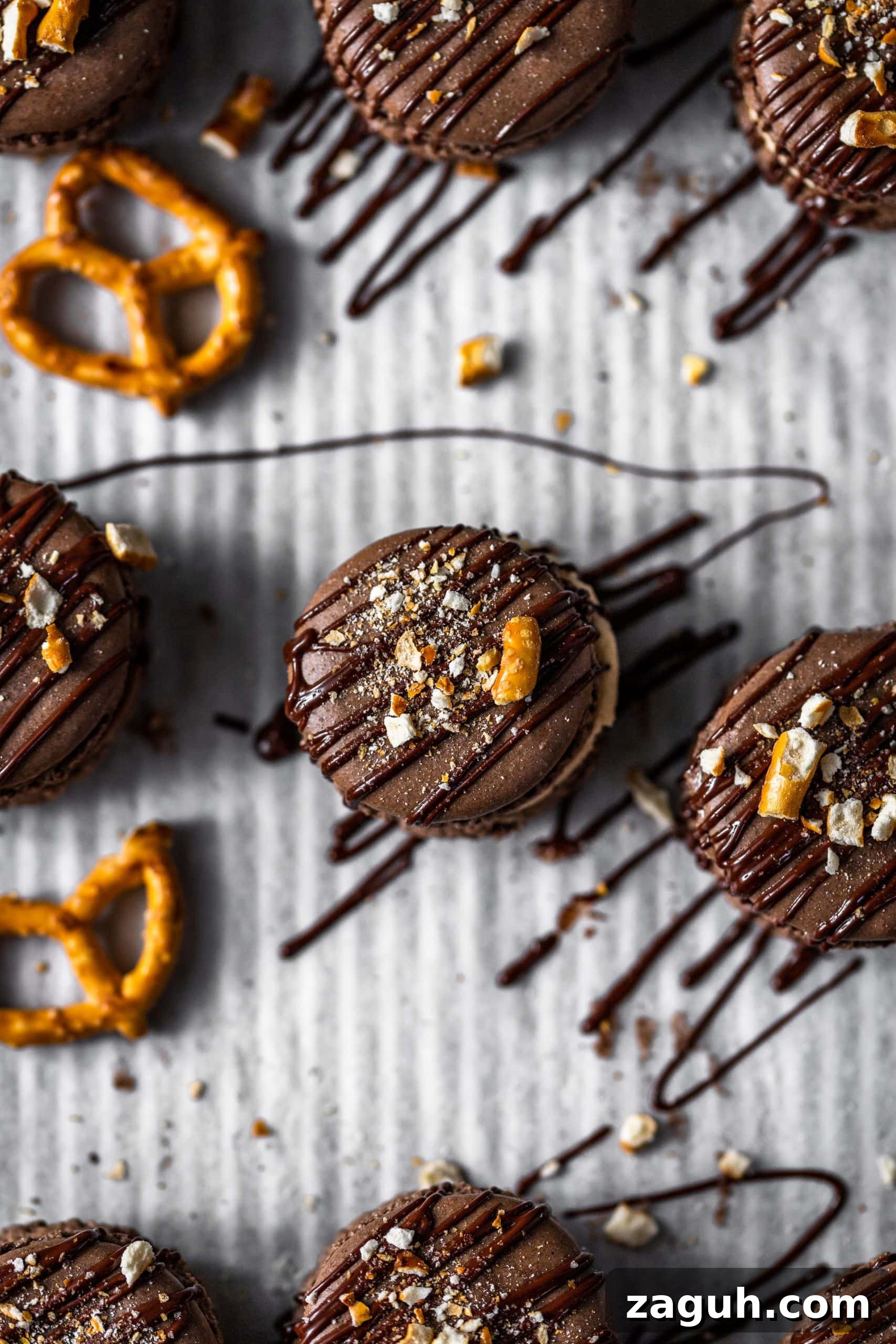 Chocolate Peanut Butter Pretzel Macarons Recipe: Sweet & Salty Treat 3 Chocolate Peanut Butter Pretzel Macarons