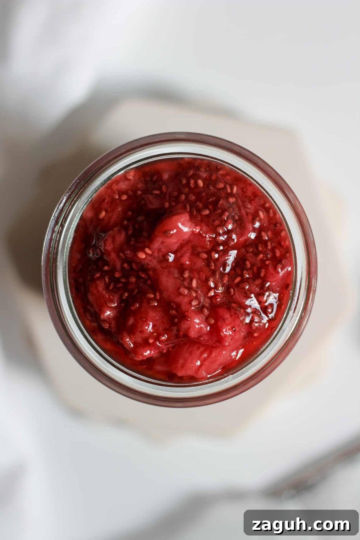Easy 4 Ingredient Strawberry Chia Seed Jam Glass Jar of Homemade Fruit Spread, Healthy Berry Jam