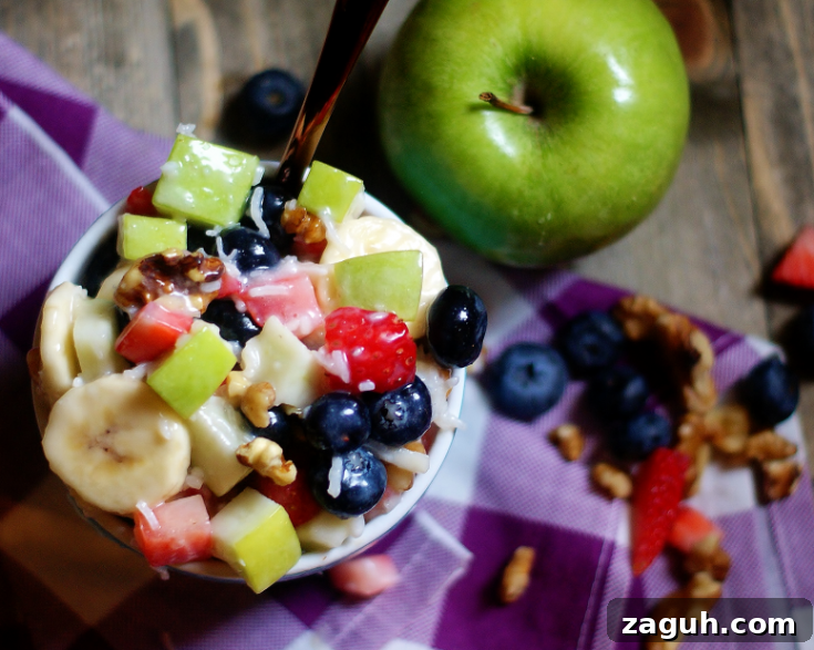 Aerial view of fruit salad.