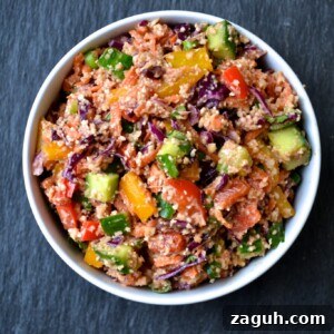 Asian Cauliflower Rice Rainbow Salad Recipe with Sesame Ginger Dressing 2 Recipe image