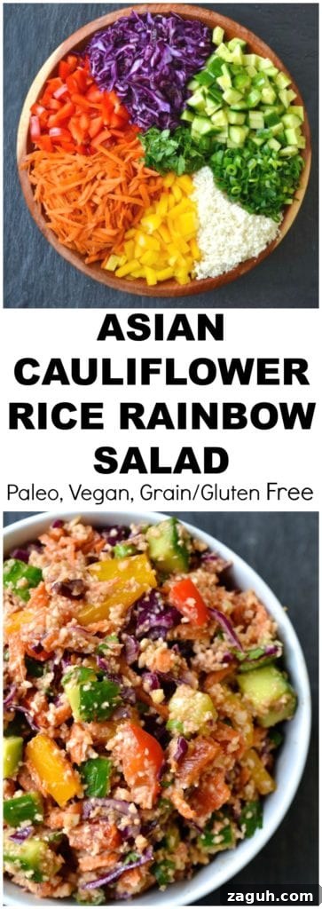 Asian Cauliflower Rice Rainbow Salad Recipe with Sesame Ginger Dressing 3 Side image