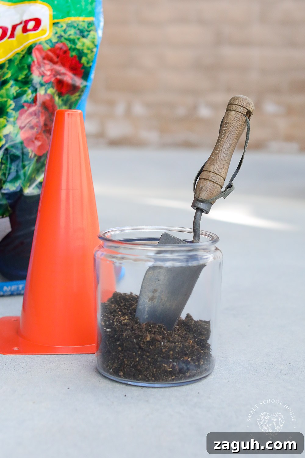 Put potting soil in jar