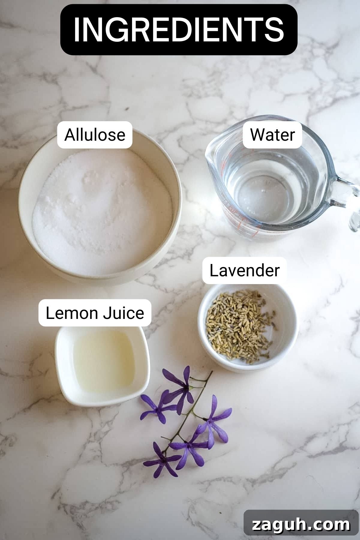 Sugar-Free Lavender Syrup Recipe for Cocktails & Coffee 3 lavender syrup ingredients