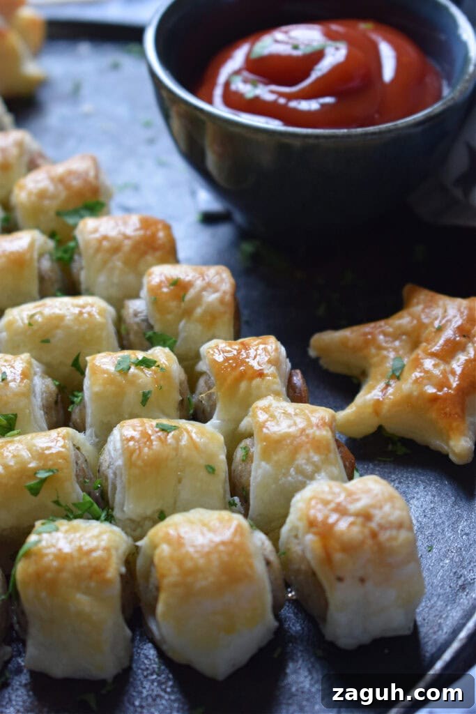 Festive Sausage Roll Christmas Tree Recipe Tutorial 12 Close up of sausage roll appetizer.