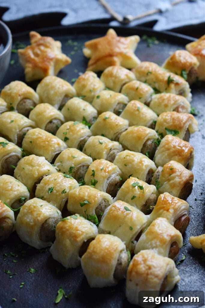 Festive Sausage Roll Christmas Tree Recipe Tutorial 14 Close up of the sausage roll Christmas tree.