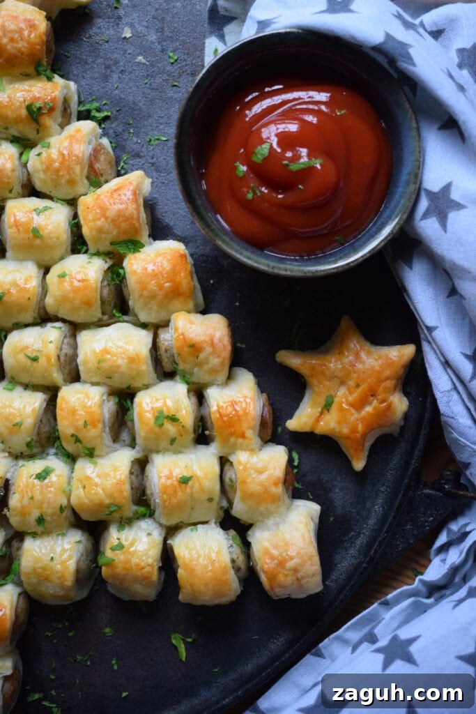 Festive Sausage Roll Christmas Tree Recipe Tutorial 4 Close up of a festive Sausage roll platter.