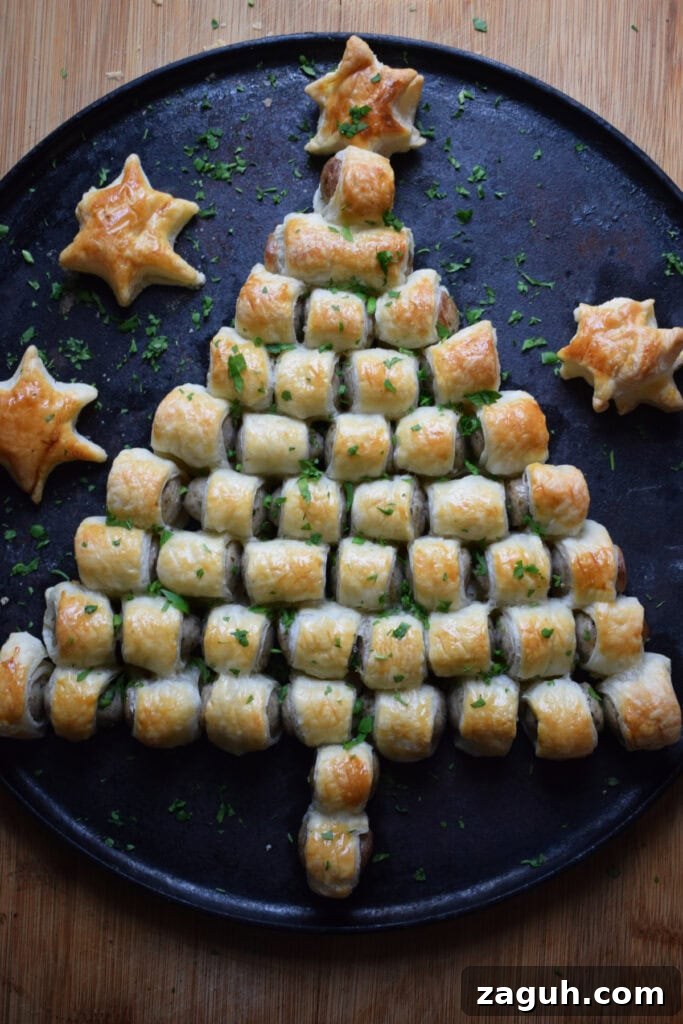 Festive Sausage Roll Christmas Tree Recipe Tutorial 10 Baked sausage roll Christmas tree.