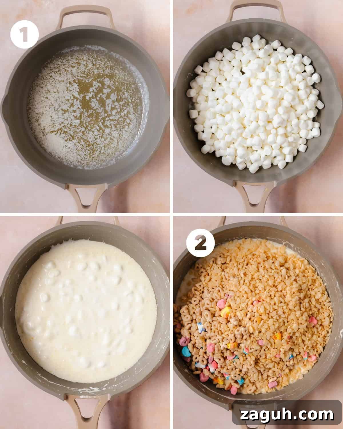 Lucky Charms Rice Krispie Treats Recipe — Colorful Marshmallow Squares 5 Steps for preparing Lucky Charms Rice Krispie treats.
