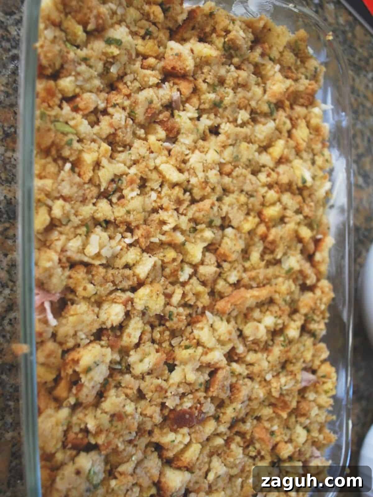 Ultimate Thanksgiving Casserole: One-Pan Holiday Dinner Recipe 8 stuffing in baking dish