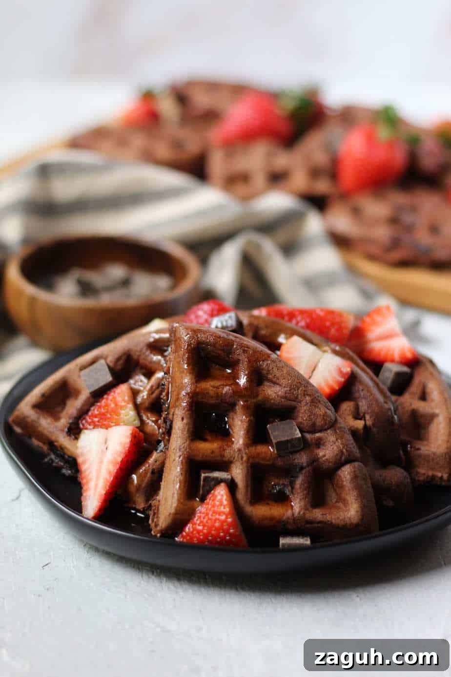 Strawberry Waffles with Dark Chocolate Chunks 2 Dark chocolate chunk strawberry waffles