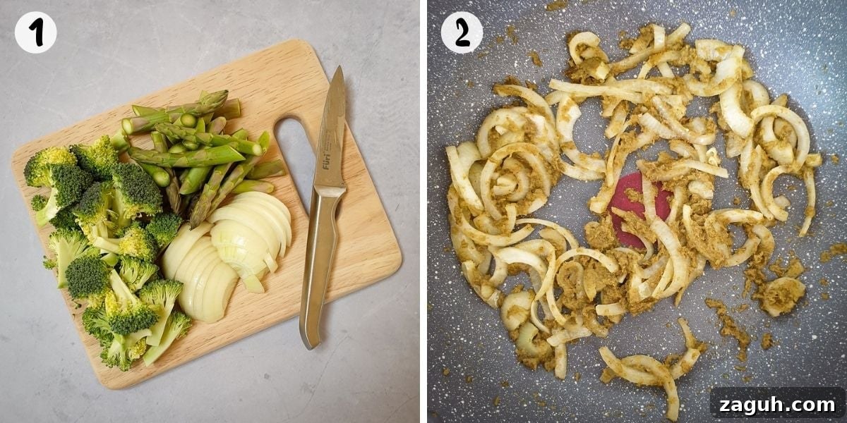 Thai Green Curry Noodles Recipe: Creamy Coconut & Veggies 4 chop vegetables and fry