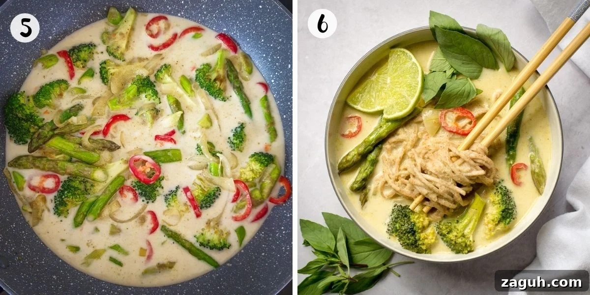 Thai Green Curry Noodles Recipe: Creamy Coconut & Veggies 6 add coconut milk and serve