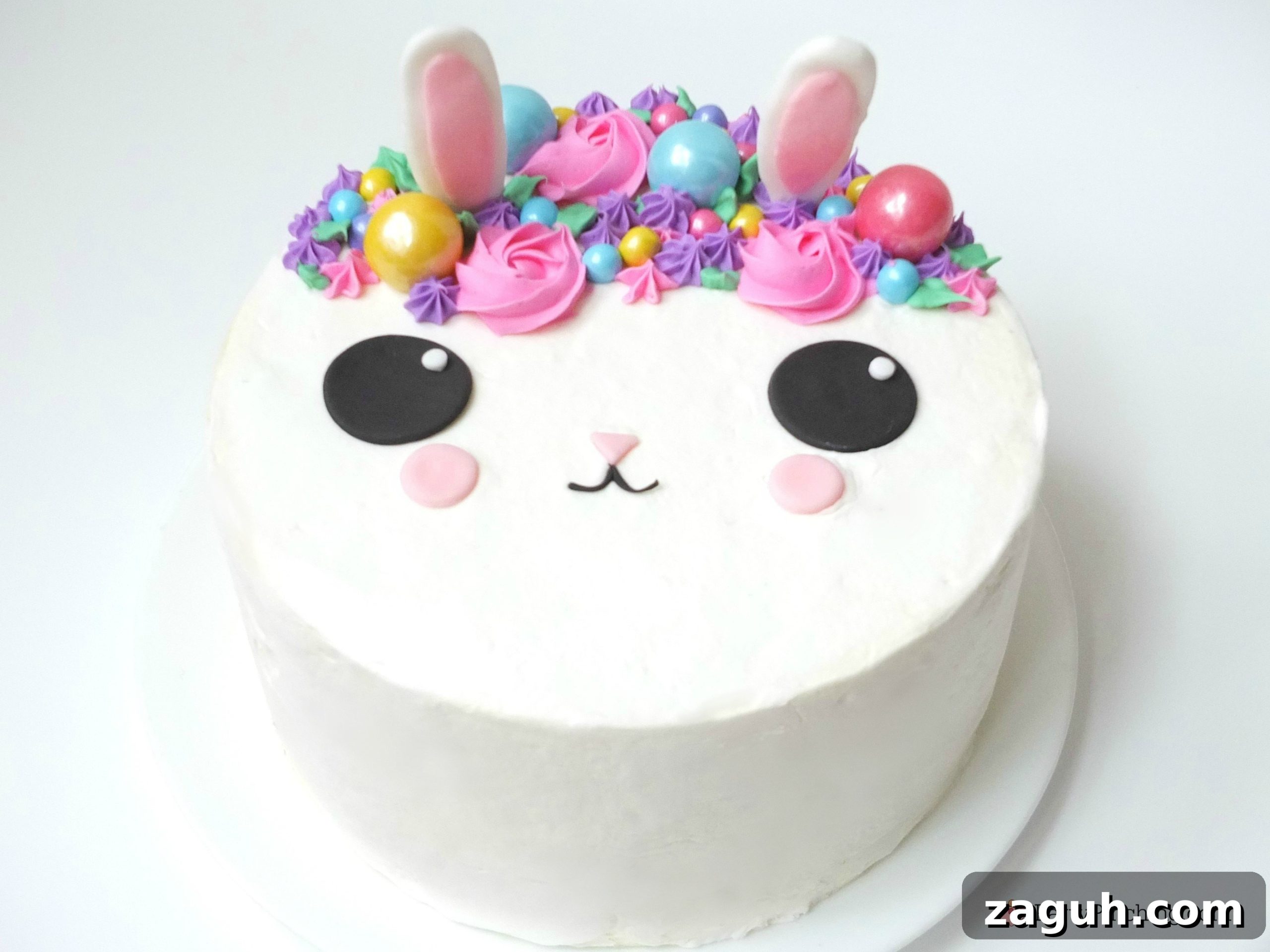 Bunny Cake and Bunny Oreo Cookies Recipe Tutorial 4 bunny cake, bunny cake with flower crown, cute kawaii bunny cake, fun easy bunny cake for Easter, sweet treats for kids, adorable rabbit cake, bunny cake with floral buttercream fondant, oreo bunny cookies, candy coated easter bunny cookies flower crown