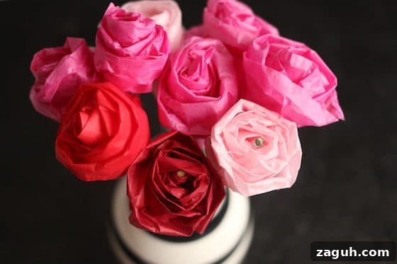 11 Valentine’s Day Crafts for Tweens and Teens to Make Together 5 Red and White Tissue Paper Roses in black and white vase