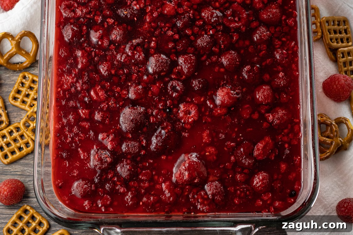 Creamy Raspberry Pretzel Salad with Sweet Cream Cheese Topping 6 jello salad with raspberries