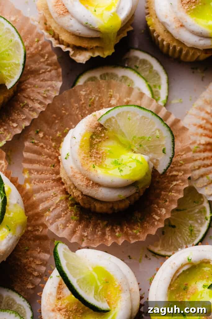 Key Lime Cupcakes with Tangy Lime Curd Filling 10 A bird's eye view of the decorated key lime cupcakes.