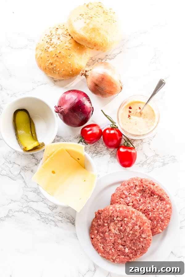 Crispy Air Fryer Cheeseburger Recipe for Juicy Patties 4 Ingredients for making an Air Fryer Cheeseburger.
