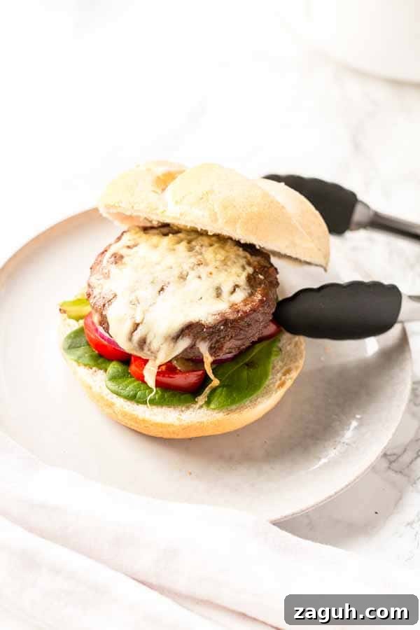 Crispy Air Fryer Cheeseburger Recipe for Juicy Patties 6 Delicious Air Fryer cheeseburger with a homemade burger bun and cheese on top.