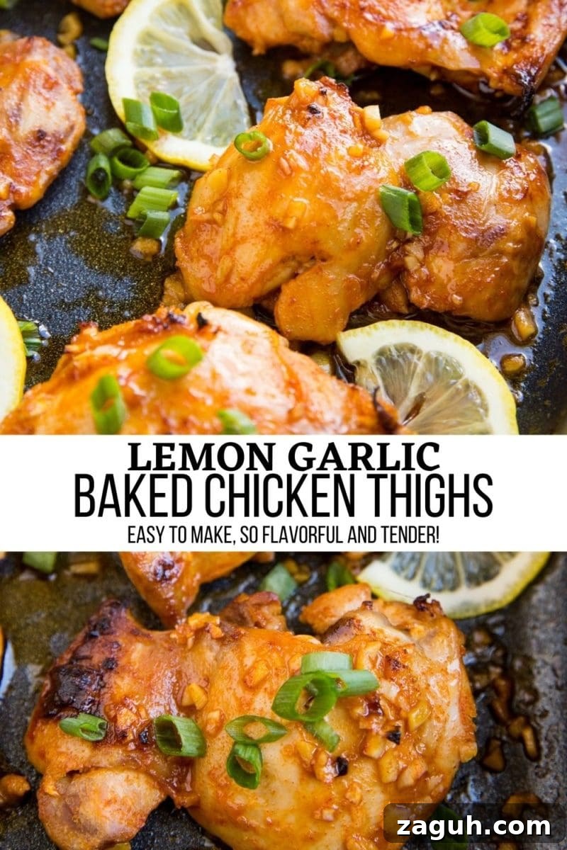Crispy Lemon Garlic Baked Chicken Thighs with Herb Pan Sauce 6 collage for lemon garlic baked chicken thighs