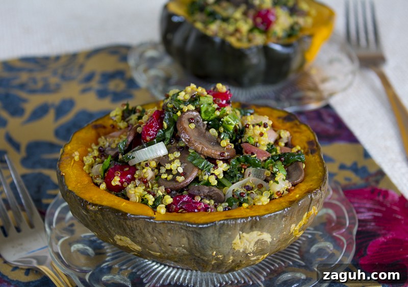 Roasted Acorn Squash Stuffed with Fruit and Veggie Quinoa Pilaf 2 Cooking For Health - Squash Stuffed with a Quinoa Pilaf
