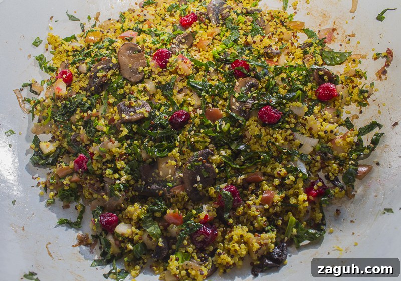 Roasted Acorn Squash Stuffed with Fruit and Veggie Quinoa Pilaf 7 Add the Quinoa and stir to incorporate all the flavors