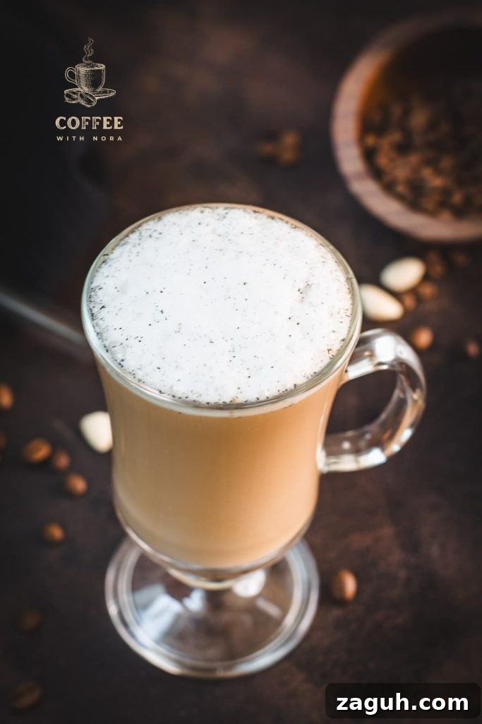 Homemade Vanilla Coffee with Creamy Vanilla Milk Recipe 7 Gorgeous coffee glass, filled with delicious vanilla coffee.