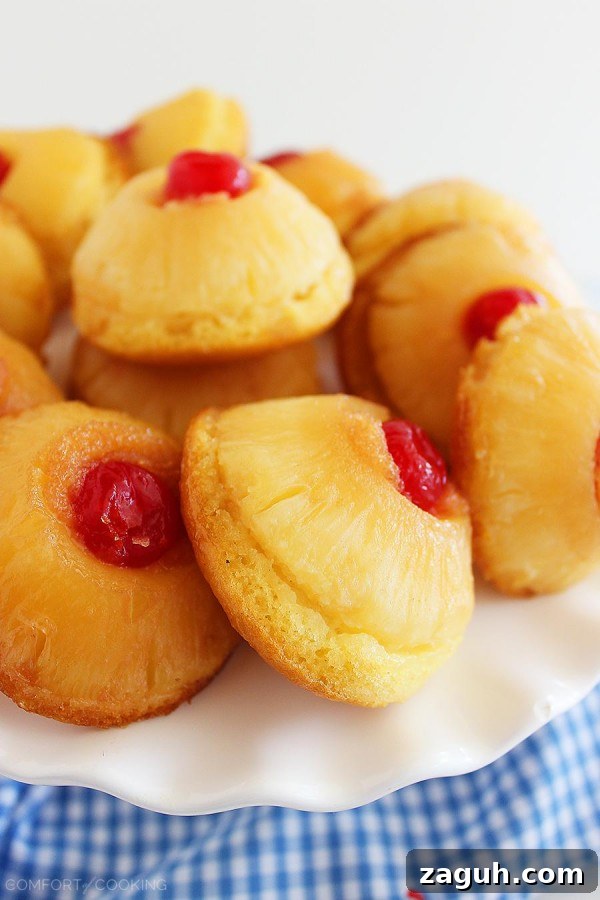 Individual Mini Pineapple Upside-Down Cakes Recipe 3 Mini Pineapple Upside Down Cakes – Made skinny! Easy mini pineapple upside down cakes with butter, brown sugar, and a cherry on top... and only 184 calories each!