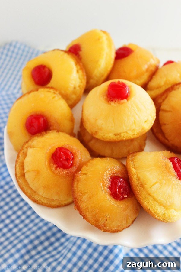 Individual Mini Pineapple Upside-Down Cakes Recipe 4 Mini Pineapple Upside Down Cakes – Made skinny! Easy mini pineapple upside down cakes with butter, brown sugar, and a cherry on top... and only 184 calories each!