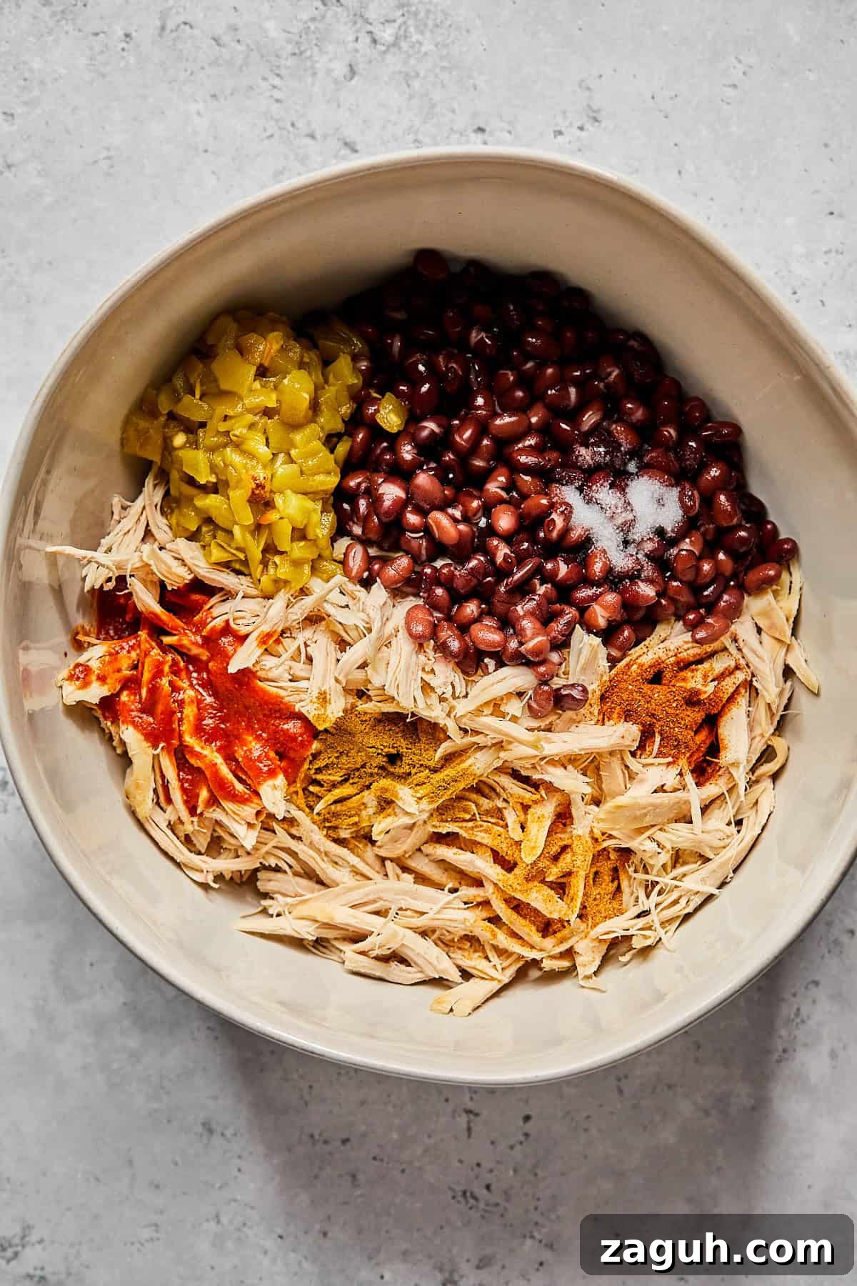 recipe ingredients in a large mixing bowl