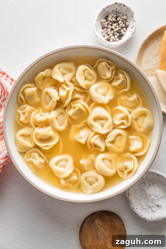 Tortellini in Rich Bone Broth Recipe: Comforting Italian Soup 3 Bowl of cheese tortellini simmered in bone broth.