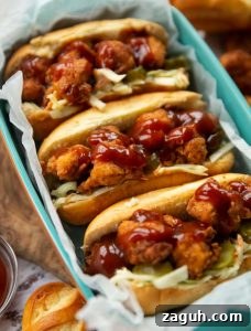 Crispy Popcorn Chicken Sandwich Recipe for Ultimate Flavor 2 closeup shot of sandwich in dish focus on one popcorn chicken