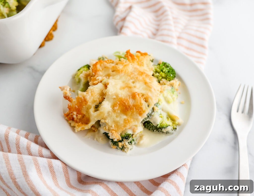 Creamy Broccoli and Cheese Casserole Topped with Ritz Crackers 8 Final served casserole