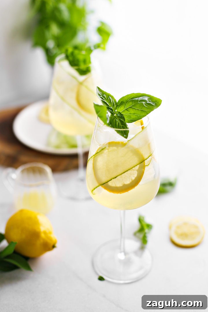 St-Germain Spritz Cocktail Recipe: How to Make a Bright French Spritz 2 two glasses of spritz with St. Germain
garnished with fresh lemon, basil, and cucumber
