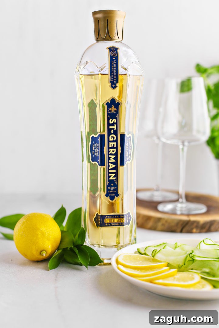 St-Germain Spritz Cocktail Recipe: How to Make a Bright French Spritz 5 ingredients for a St. Germain prosecco spritz on a marble counter